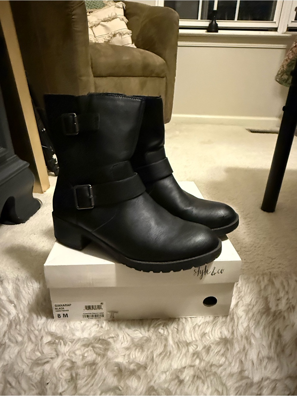 Style & Co. Black Mid-Calf Buckle Moto Boots